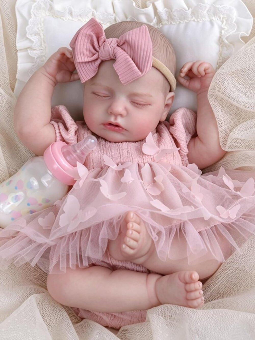 20 Inch Sleeping Reborn Baby Doll Girl Pink Tulle Dress Lifelike Newborn